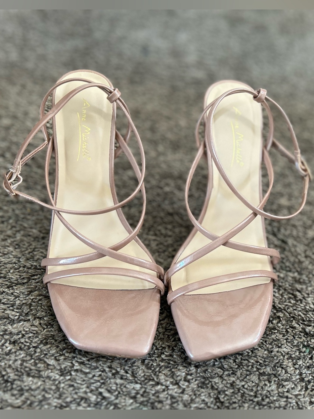 Michele Strappy Square-Toe Heels in Dusty Rose